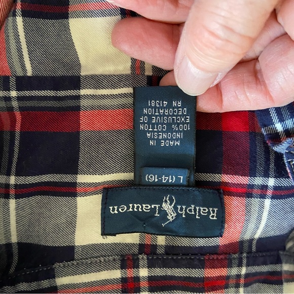Ralph Lauren 100% Cotton Plaid Boys Button Down shirt - L Large 14-16 - EUC - Picture 5 of 6